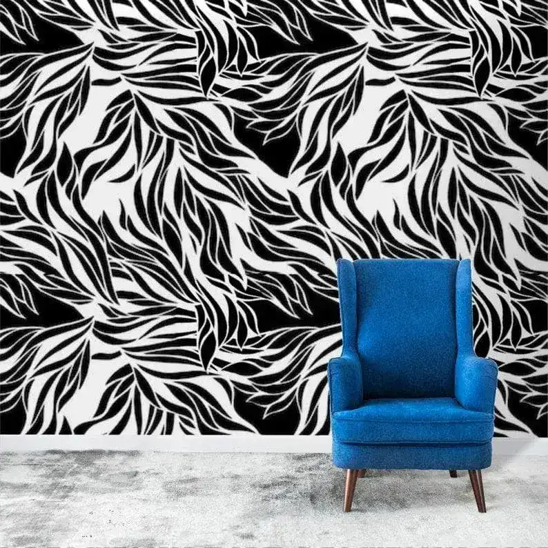 Dramatic Abstract Leaves Black and White Wallpaper - Image 5