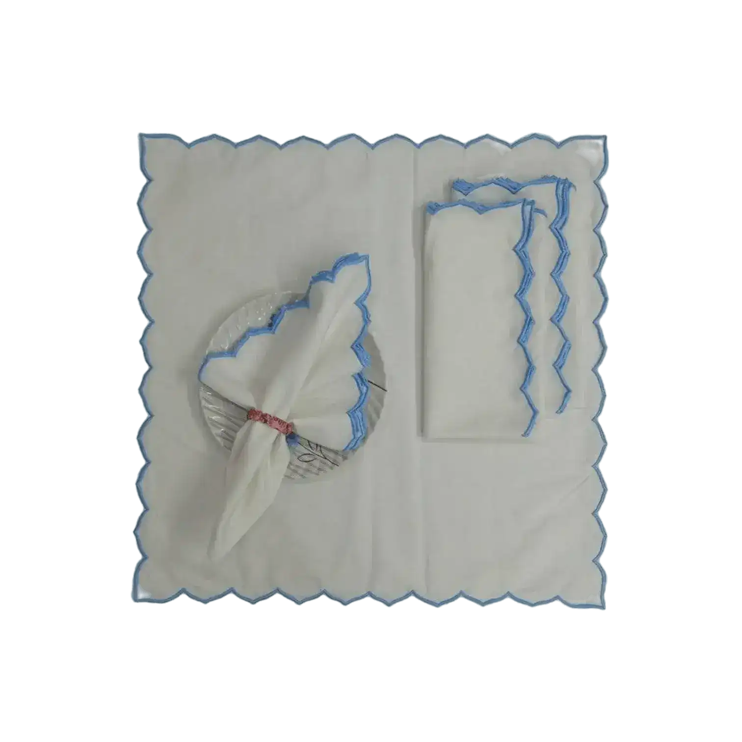 Edgy Scallop Trim White Cotton Napkins - Image 4