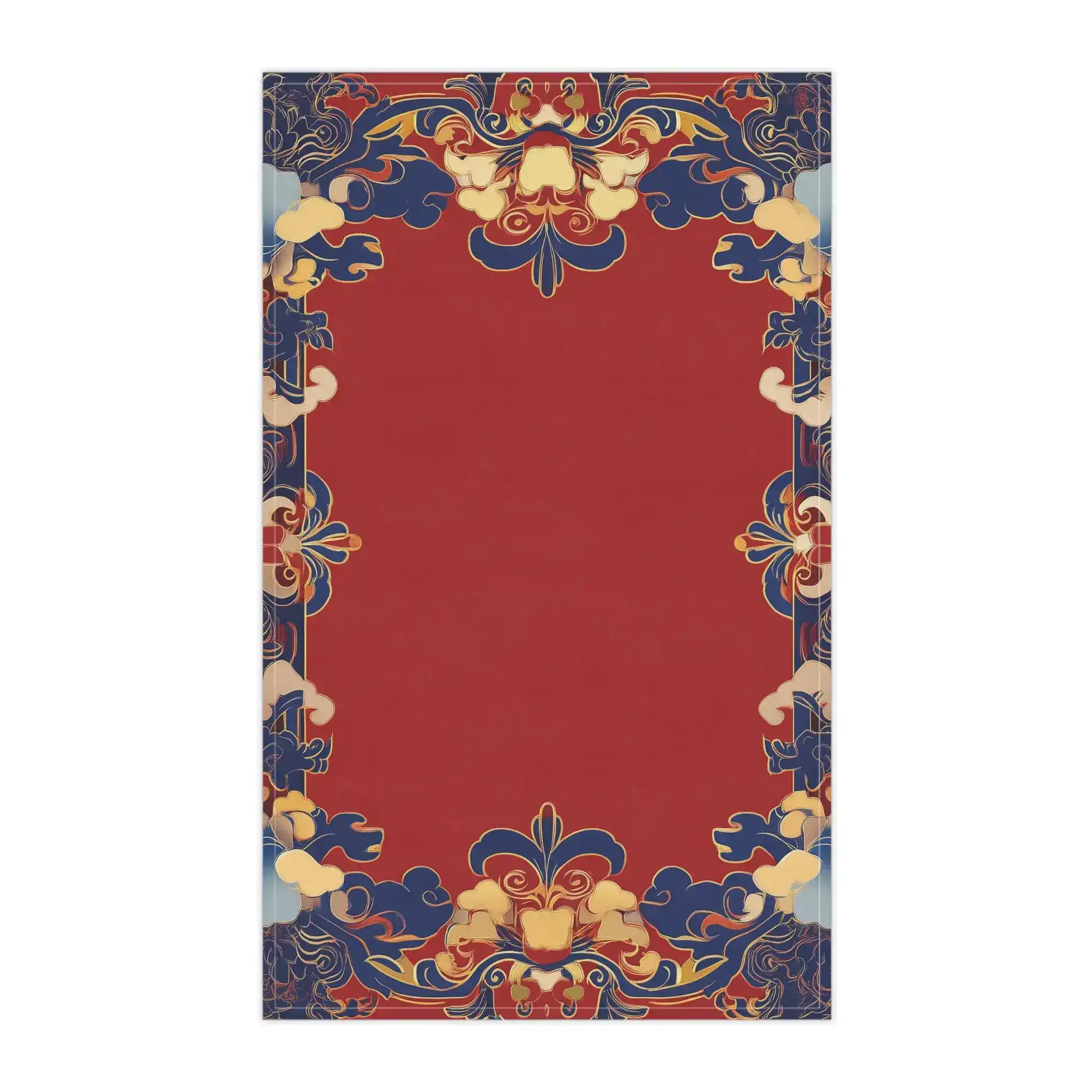 Elegant Chinoiserie Red & Blue Cotton Kitchen Towel
