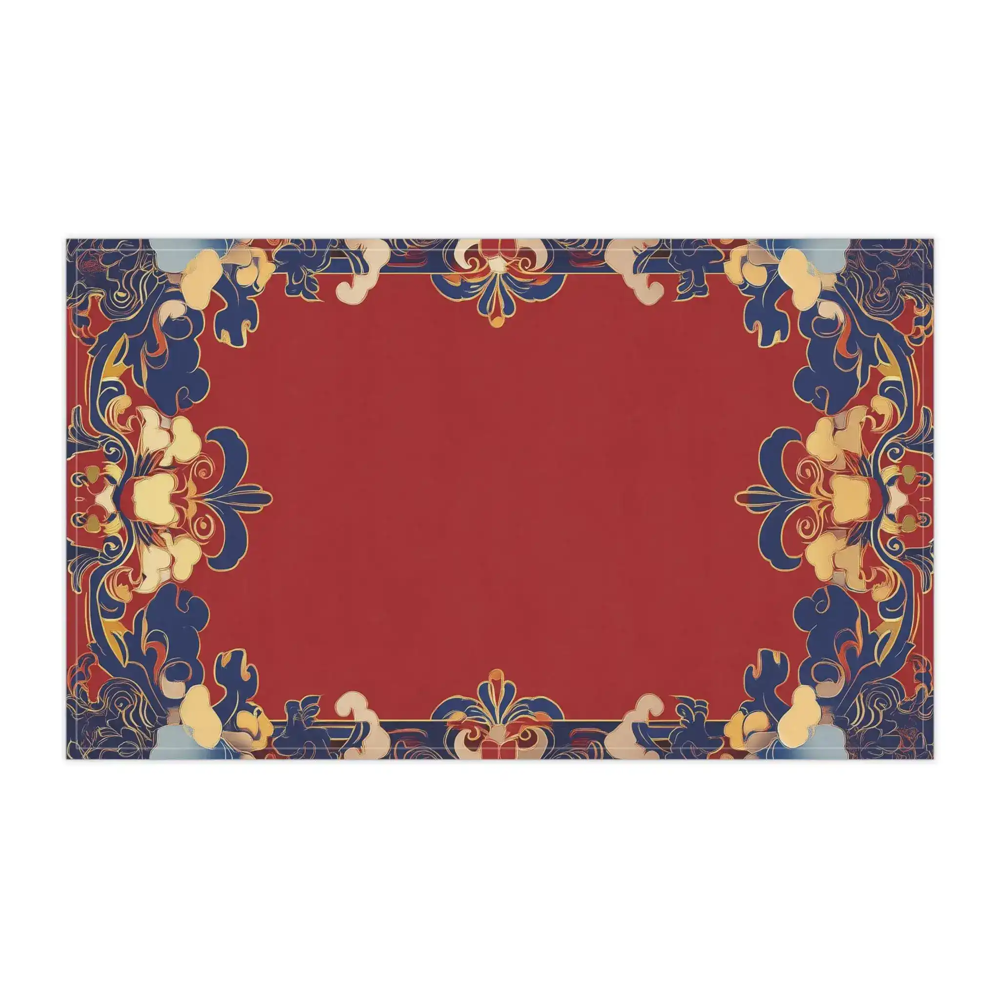 Elegant Chinoiserie Red & Blue Cotton Kitchen Towel - Image 2