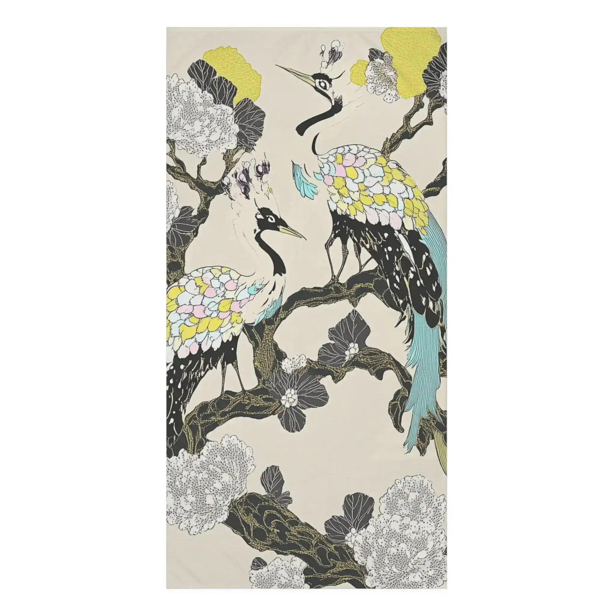 Elegant Cranes & Blossoms Bath Towel