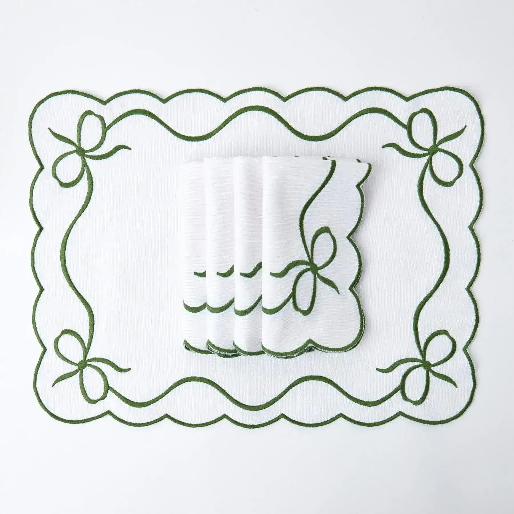 Elegant Emeral Green Embroidered Linen Placemats and Napkins Set - Image 7