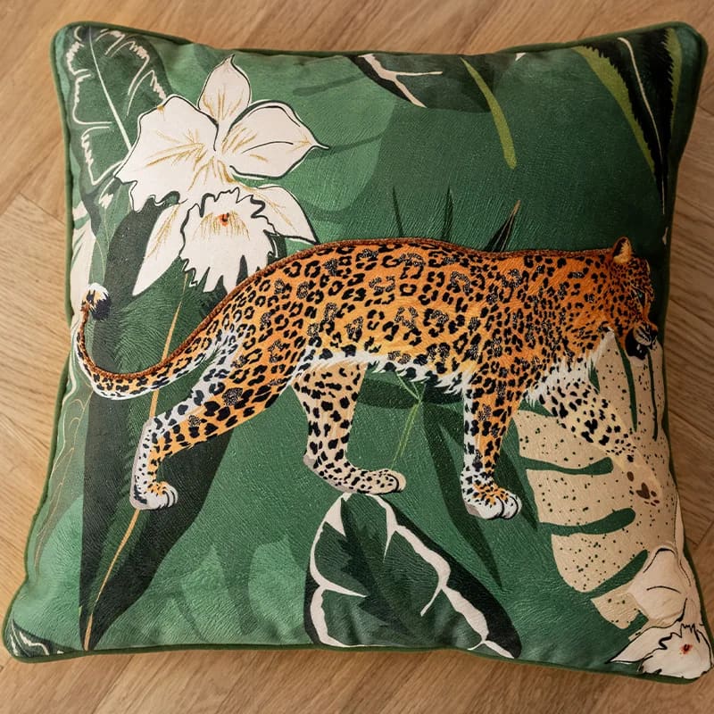 Elegant Green Leopard-Print Pillow Cover - Image 4