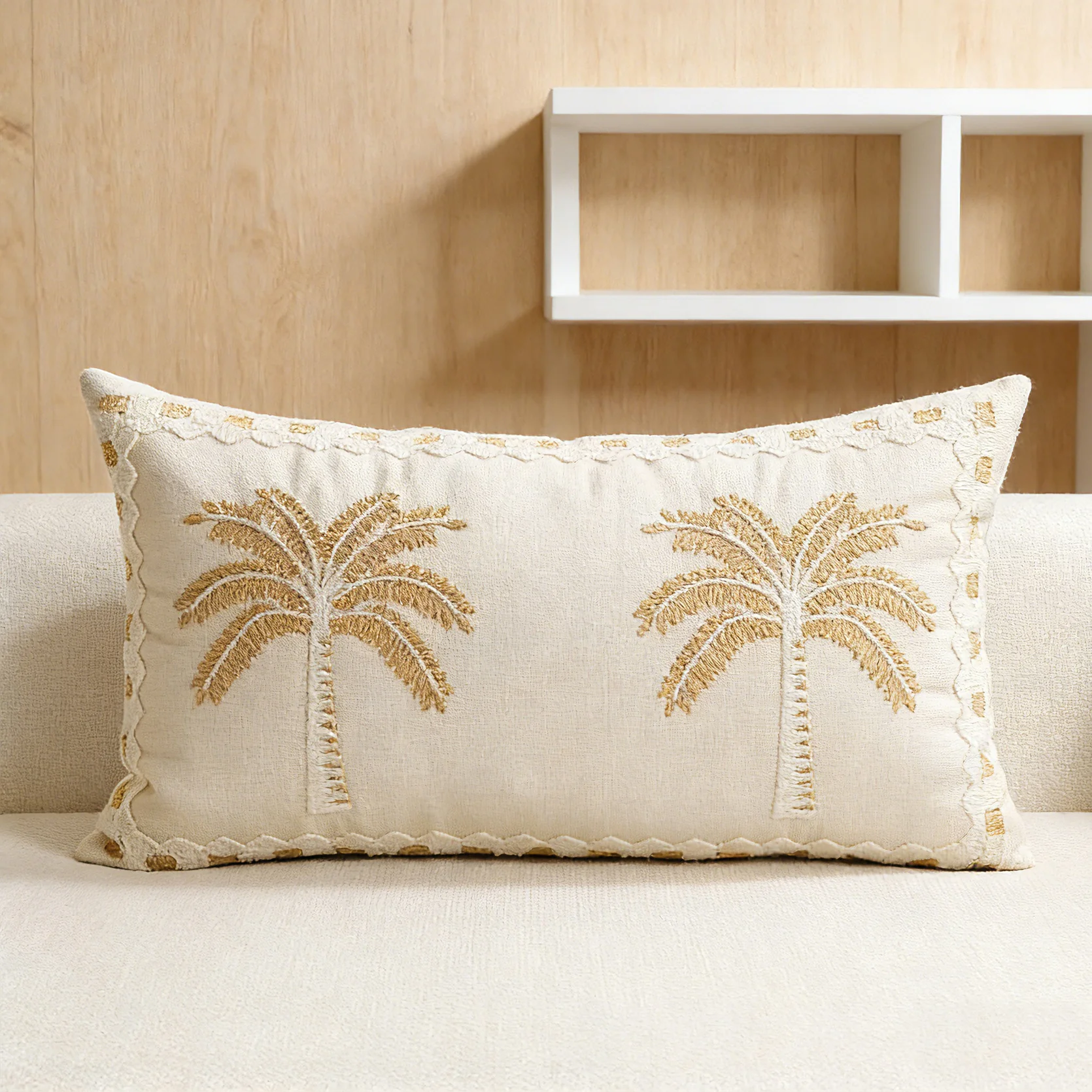Embroidered Coconut Tree Throw Pillow Cover - Image 6