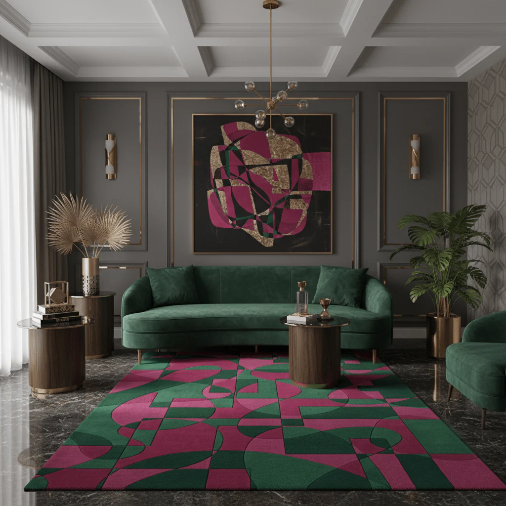Emerald Magenta Maze Hand Tufted Rug - Image 3