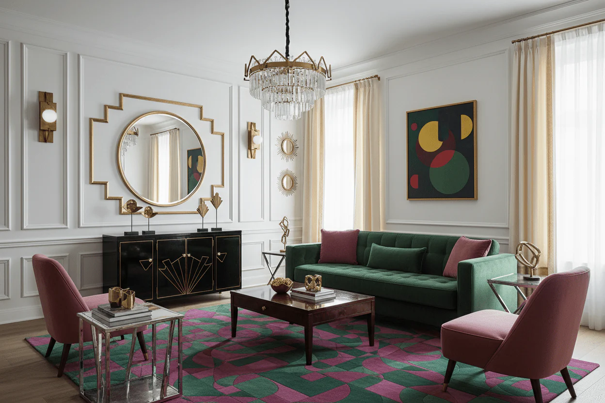 Emerald Magenta Maze Hand Tufted Rug - Image 5