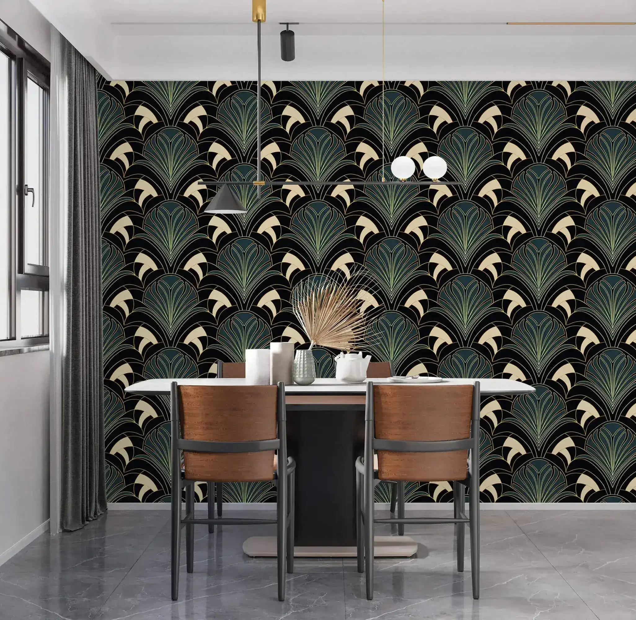 Enchanted Foliage: Art Deco Greenery in Black Gold - Image 2