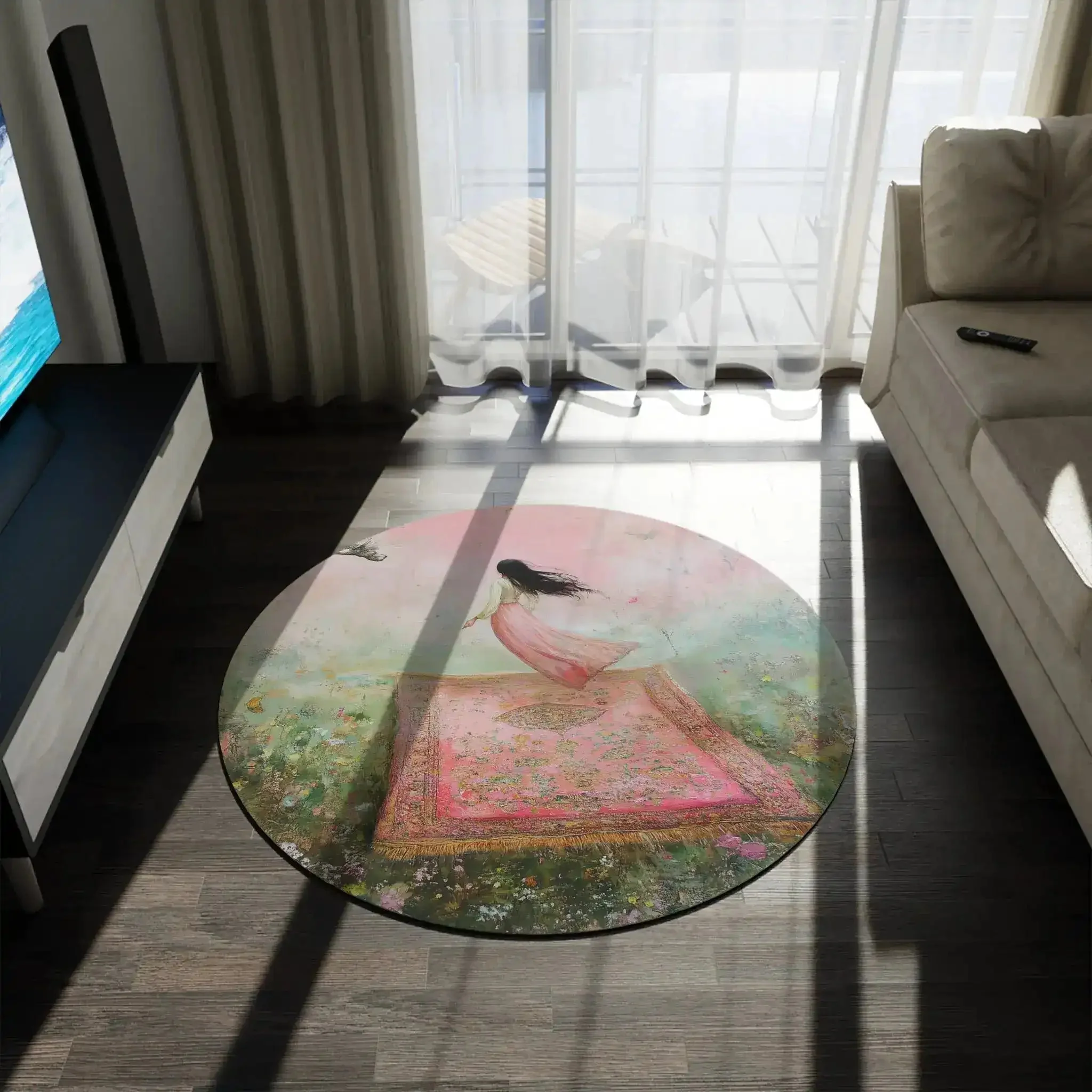 Enchanted Pink Floral Round Rug - Image 3