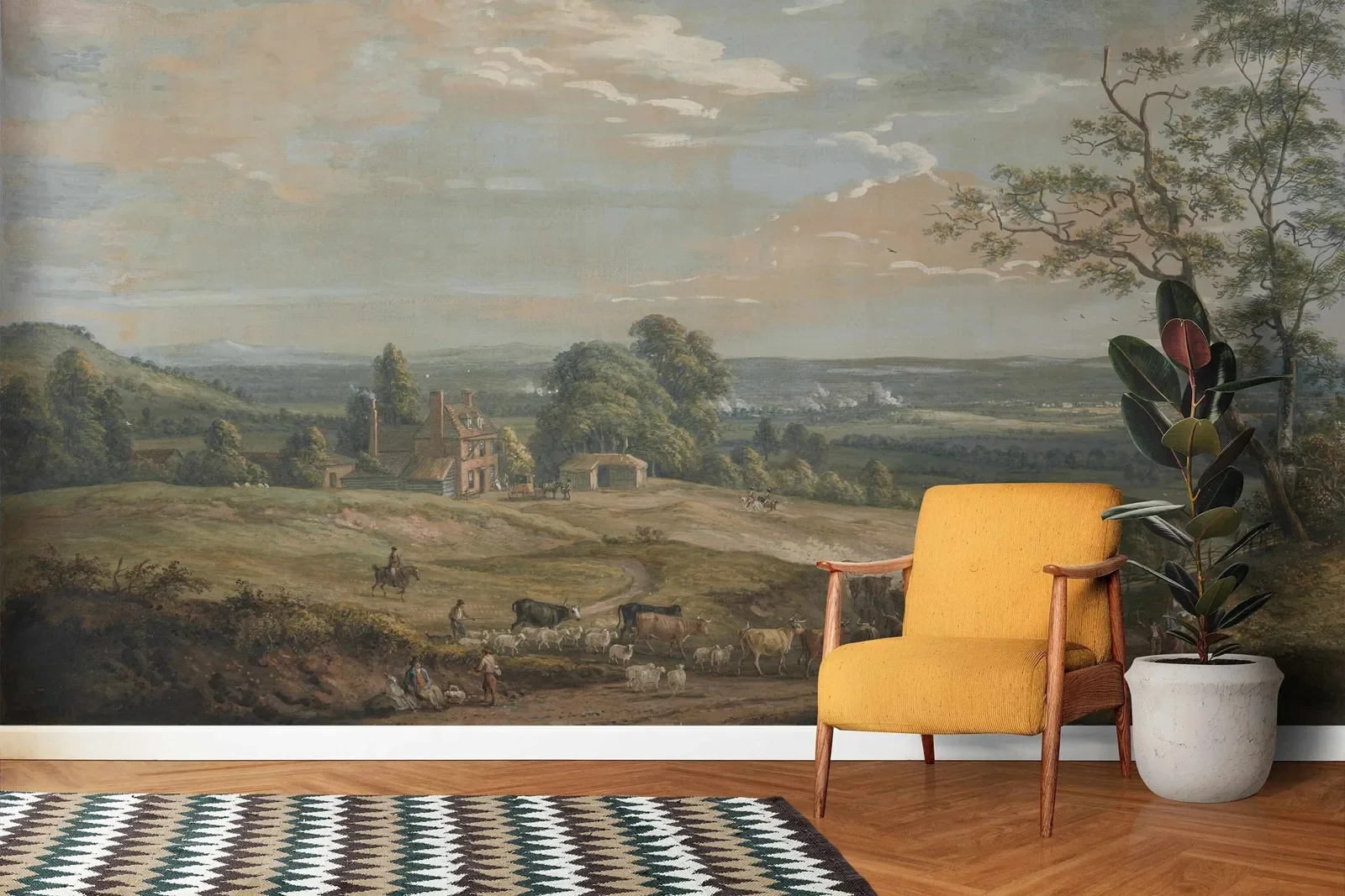 English Rural Vintage Landscape Mural