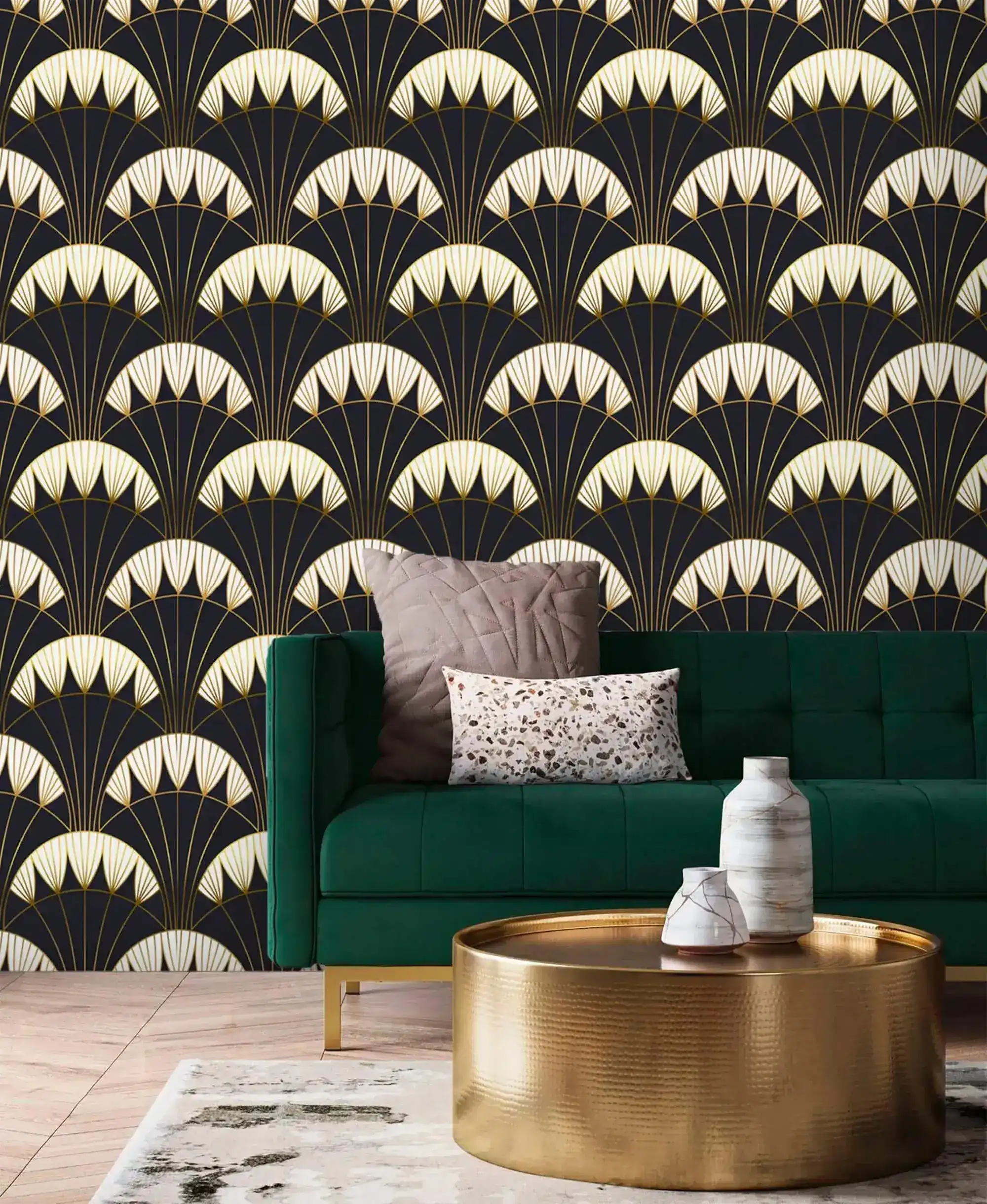 Ethereal Glam: Art Deco Black Gold Wallpaper - Image 2