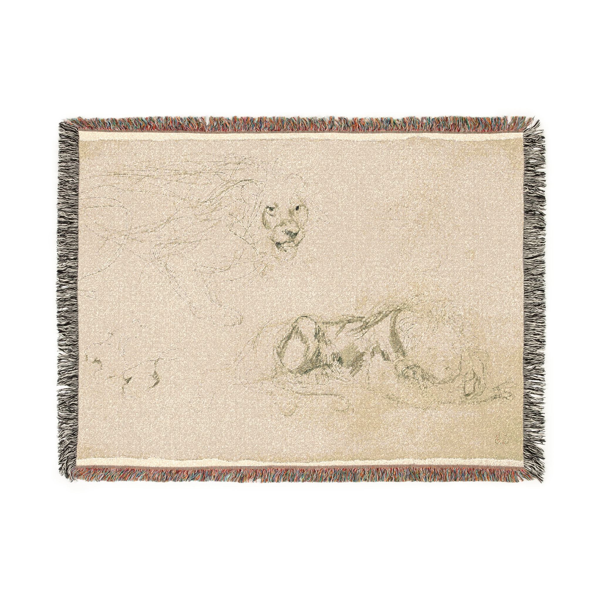 Eugène Delacroix - Studies of Lions | Woven Tapestry Blanket - Image 10