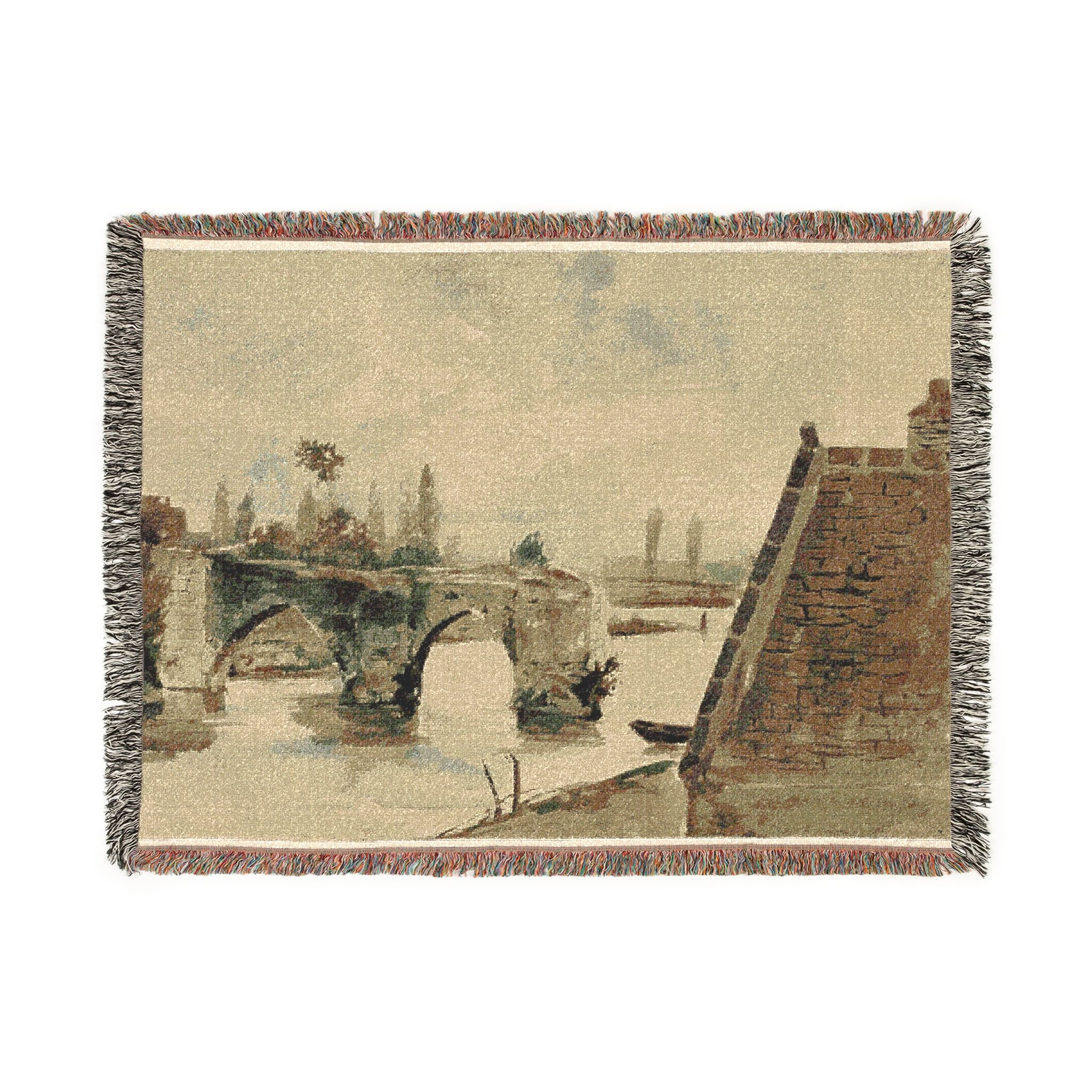 Eugène Delacroix - The Old Bridge at Mantes | Woven Tapestry Blanket - Image 10
