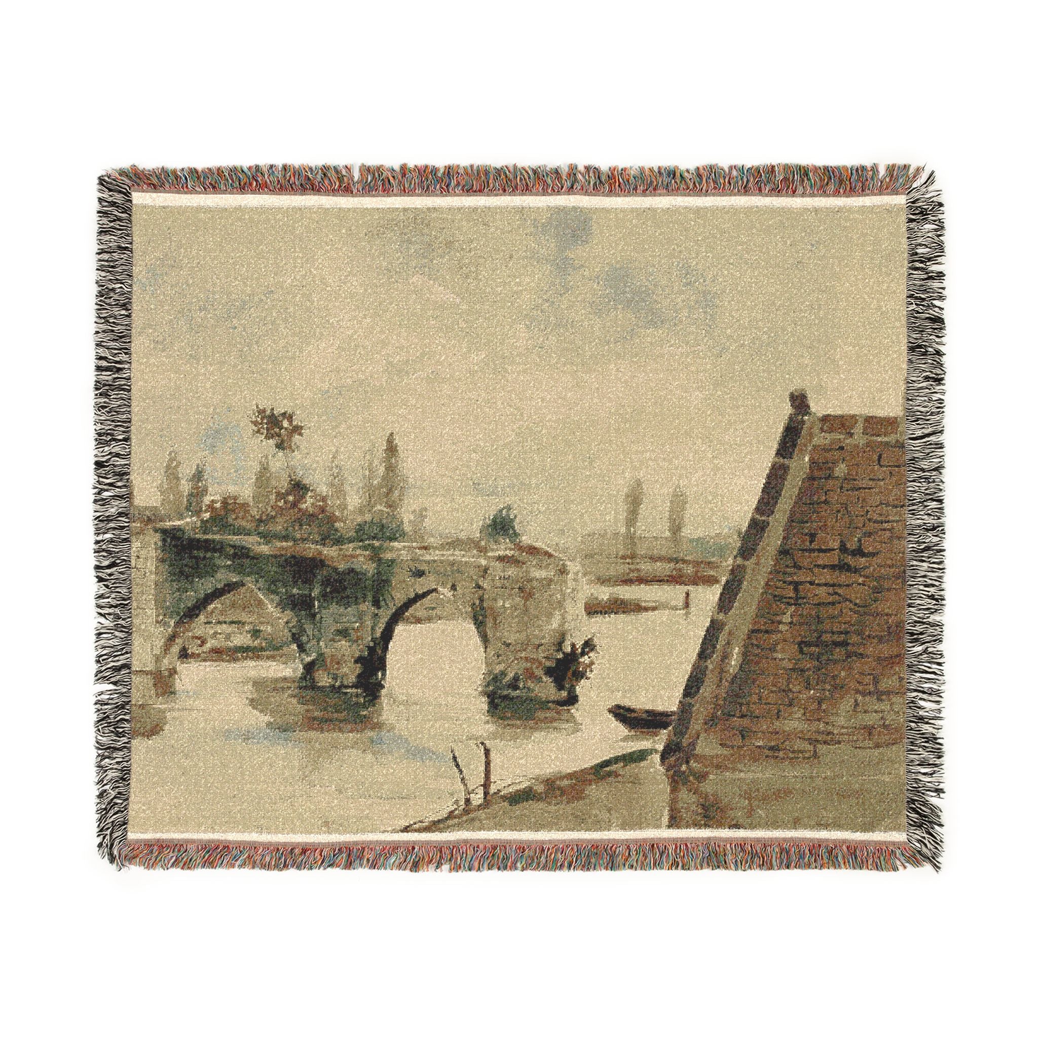 Eugène Delacroix - The Old Bridge at Mantes | Woven Tapestry Blanket - Image 7