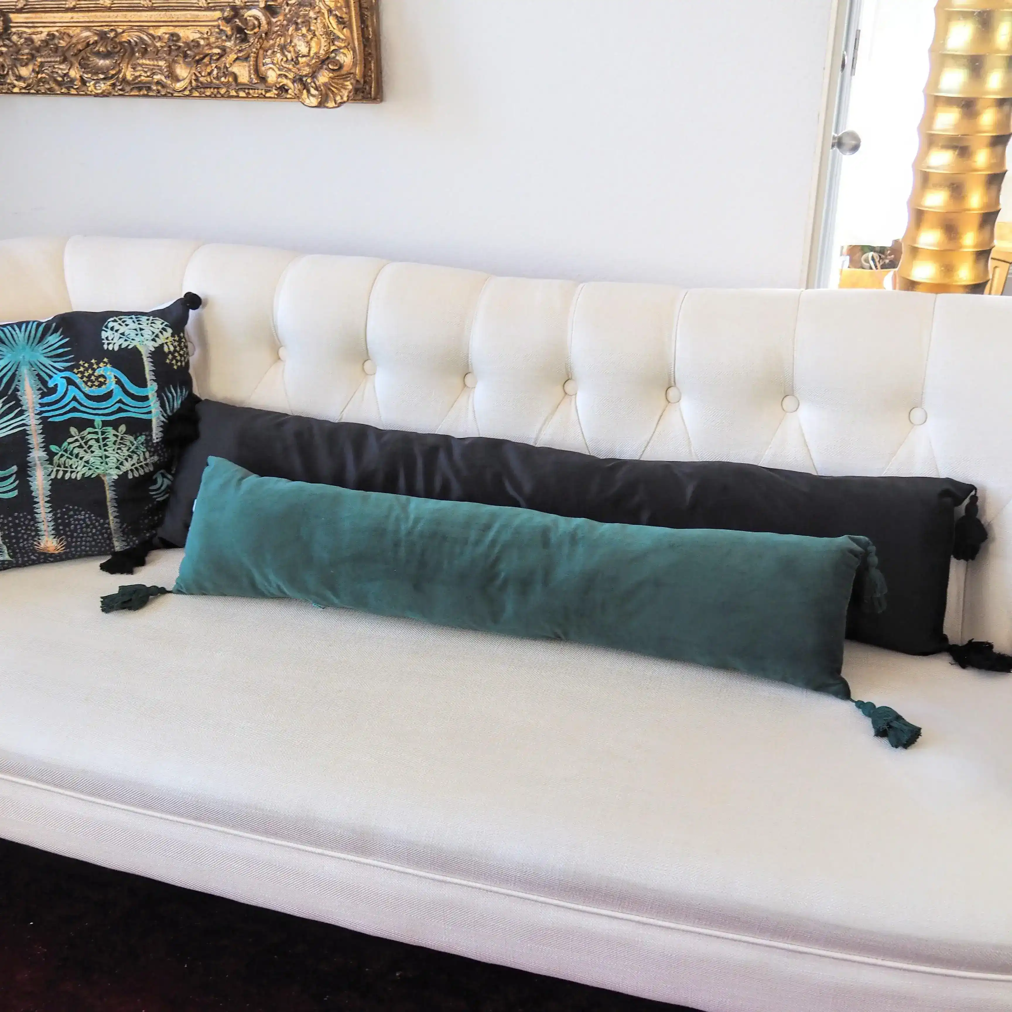 Extra Skinny Lumbar Pillow with Tassels - Gold - Image 4