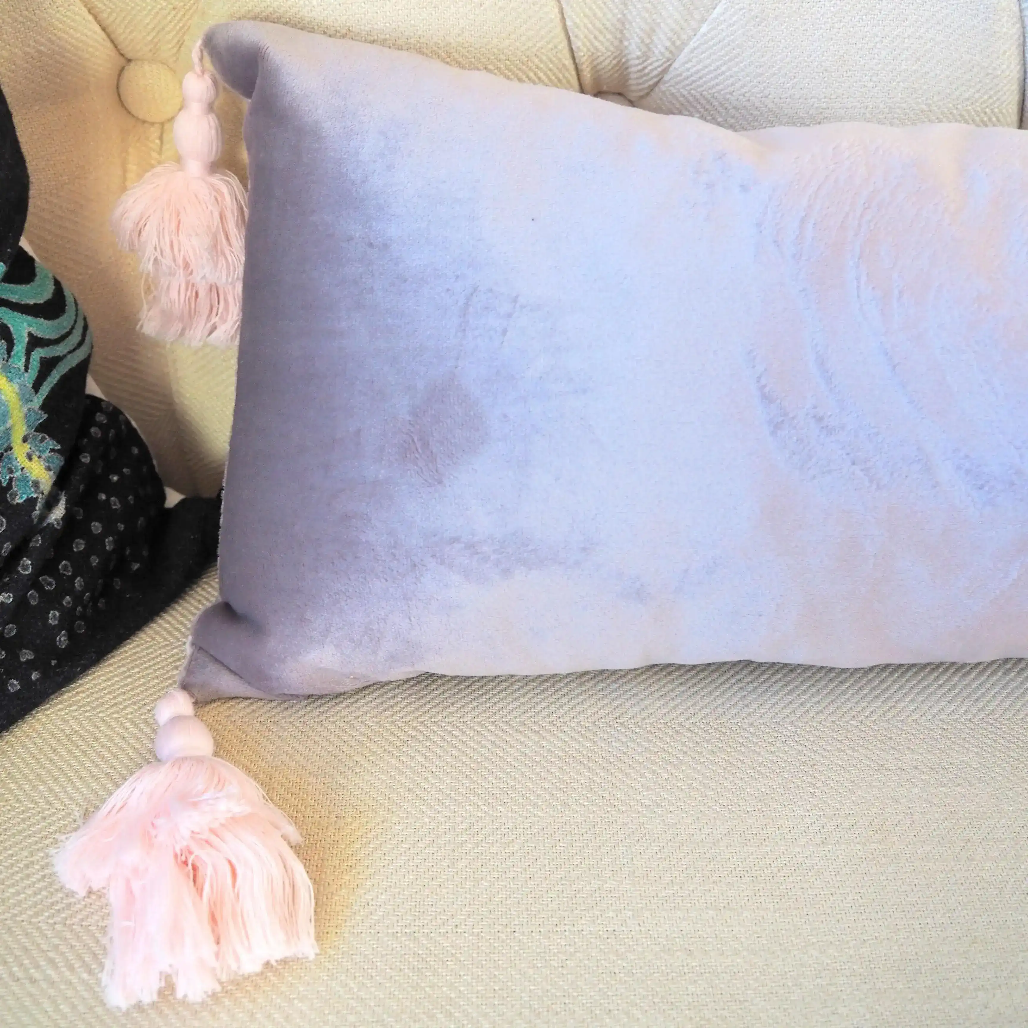 Extra Skinny Lumbar Pillow with Tassels - Green - Image 10