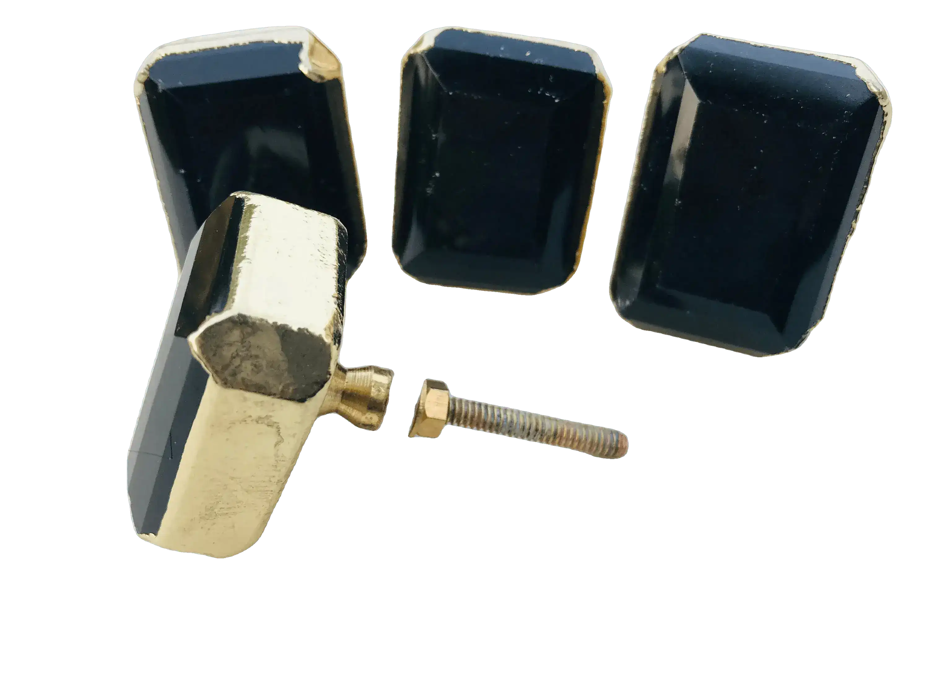 Faceted Black Obsidian Quartz Cabinet Door Pull Handle - Set of 4 - Image 4