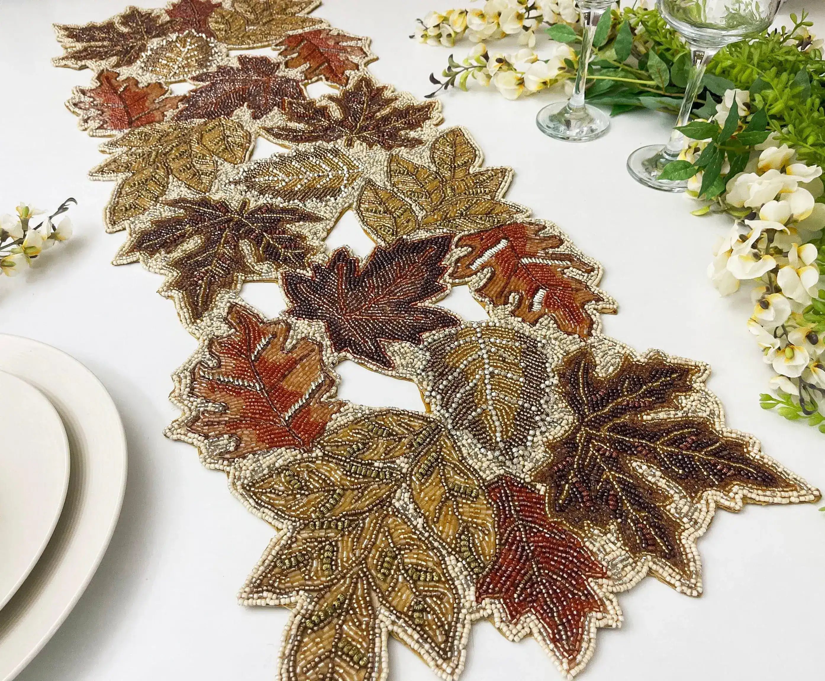 Fall Maple Leaf Beaded Table Runner - Image 2