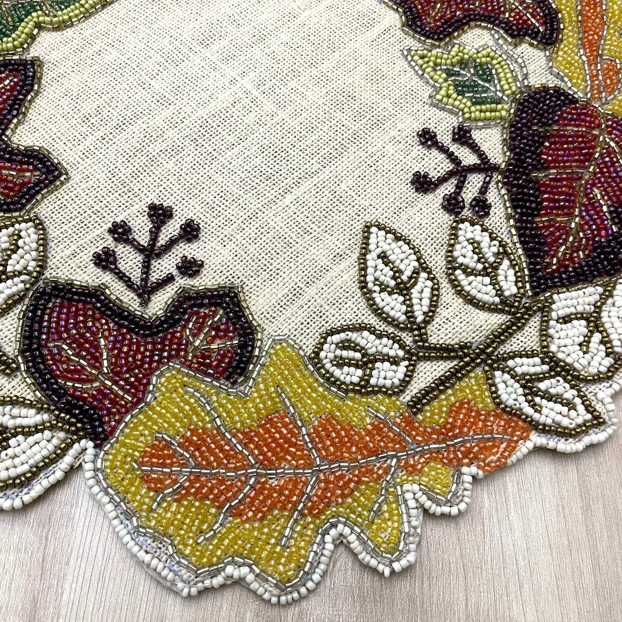 Fall Maple Leaves Beads on Burlap Round Placemat - Image 4
