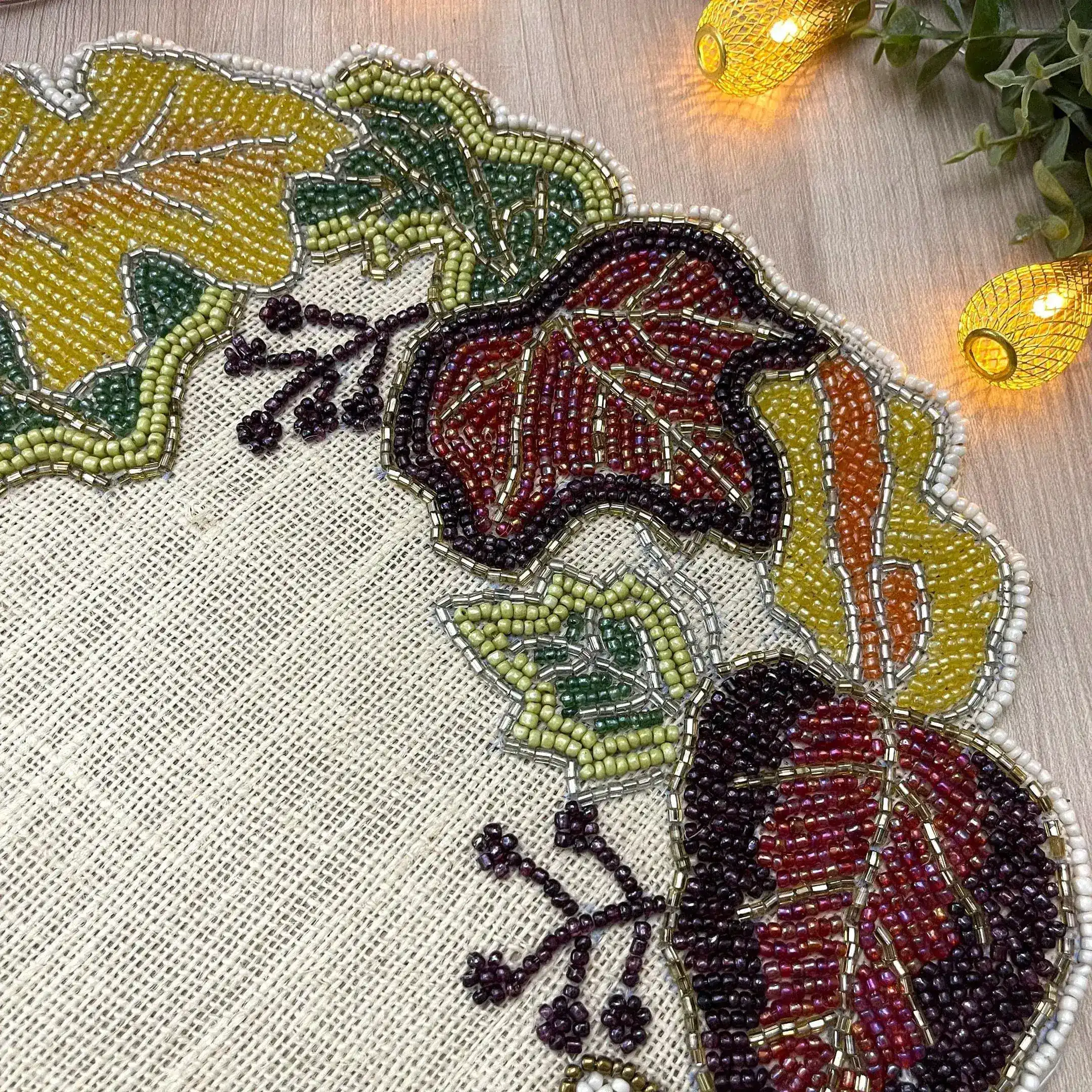 Fall Maple Leaves Beads on Burlap Round Placemat - Image 5