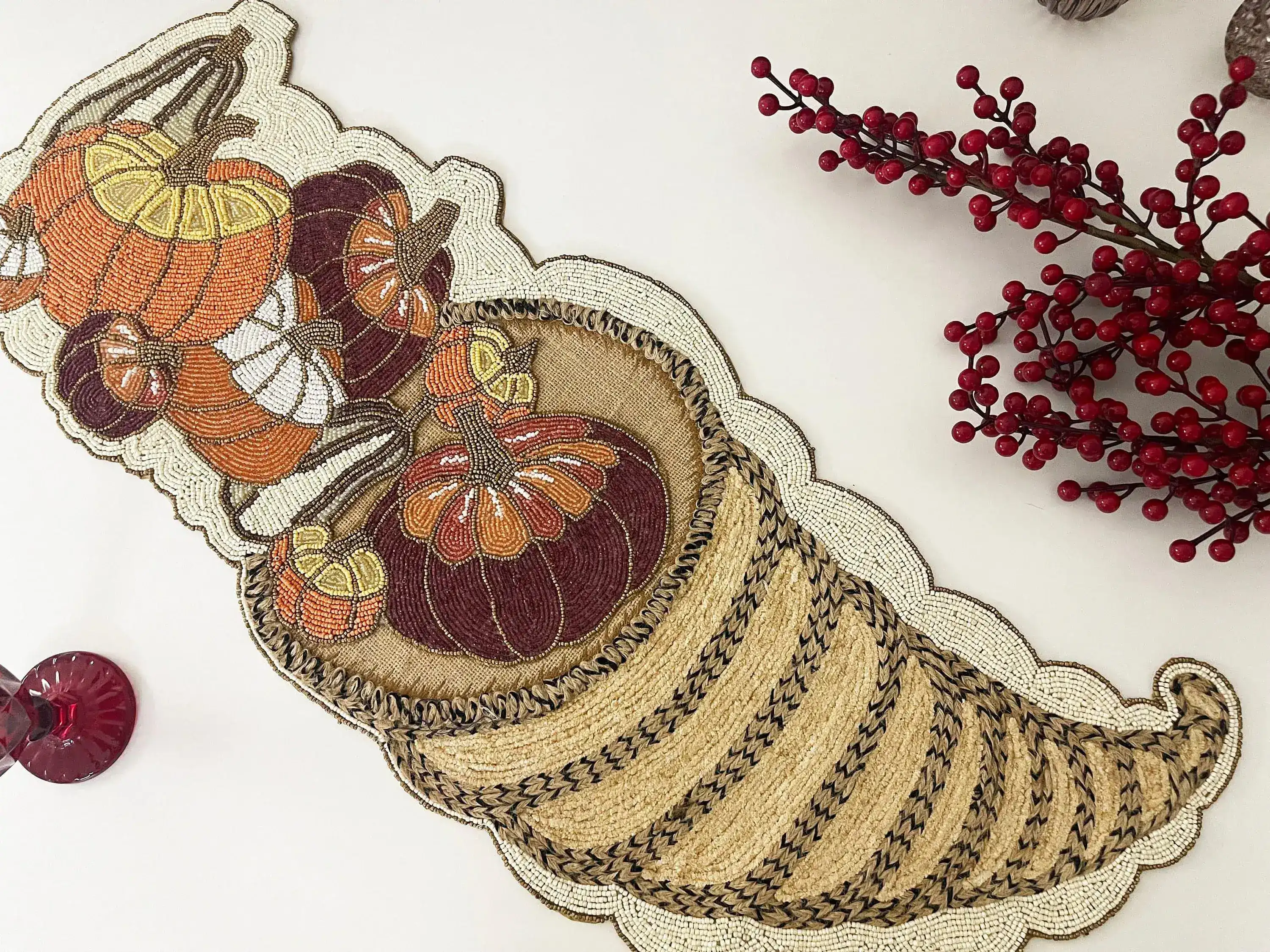 Fall Pumpkin Bead and Embroidery Table Runner