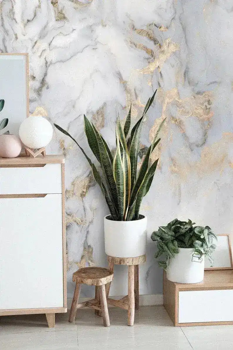 Faux Gold and Marble Abstract Art Wall Mural - Image 3
