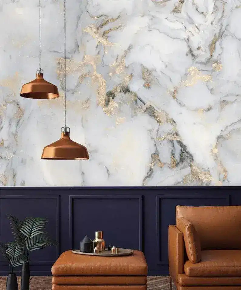 Faux Gold and Marble Abstract Art Wall Mural - Image 6