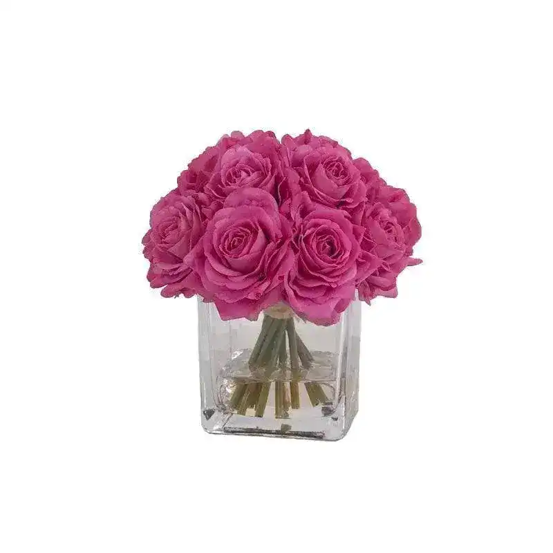 Faux Purple Silk Rose Centerpiece Arrangement in Fake Water - Image 3