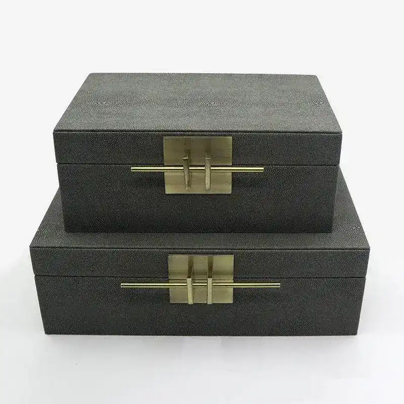 Faux Shagreen Jewelry Storage Box with Golden Handle - Image 11