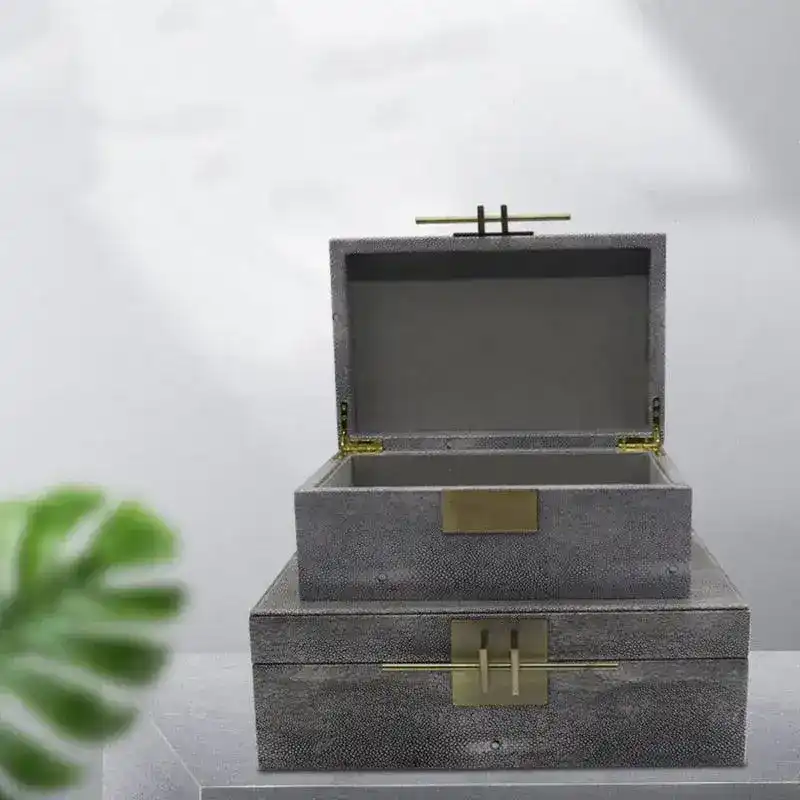 Faux Shagreen Jewelry Storage Box with Golden Handle - Image 12