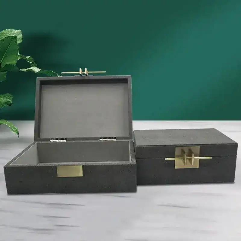 Faux Shagreen Jewelry Storage Box with Golden Handle - Image 3
