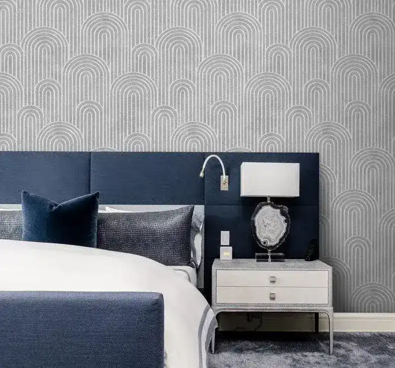 Faux Silver Gray Art Deco Arch Column Wallpaper - Image 3