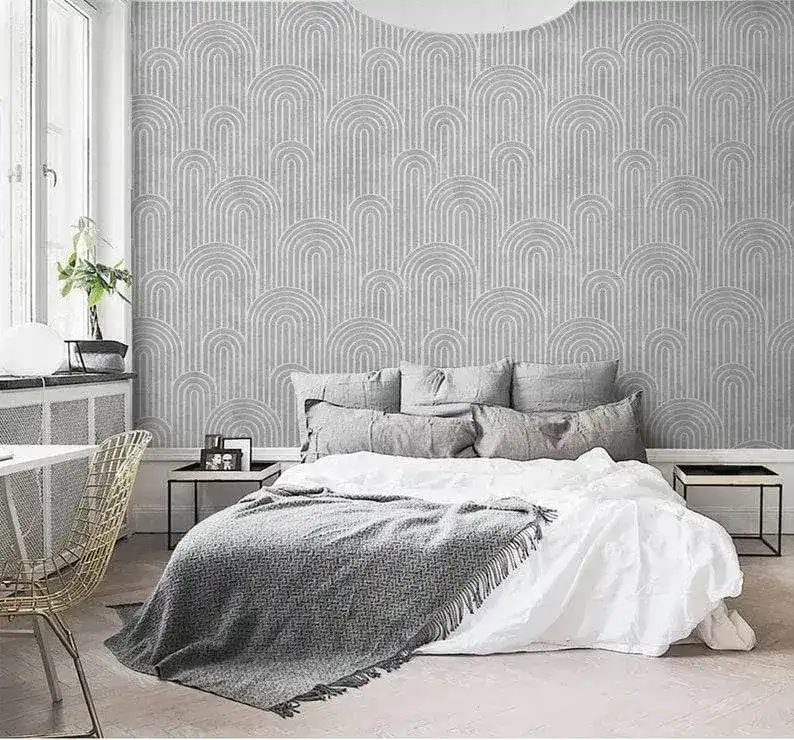 Faux Silver Gray Art Deco Arch Column Wallpaper - Image 4