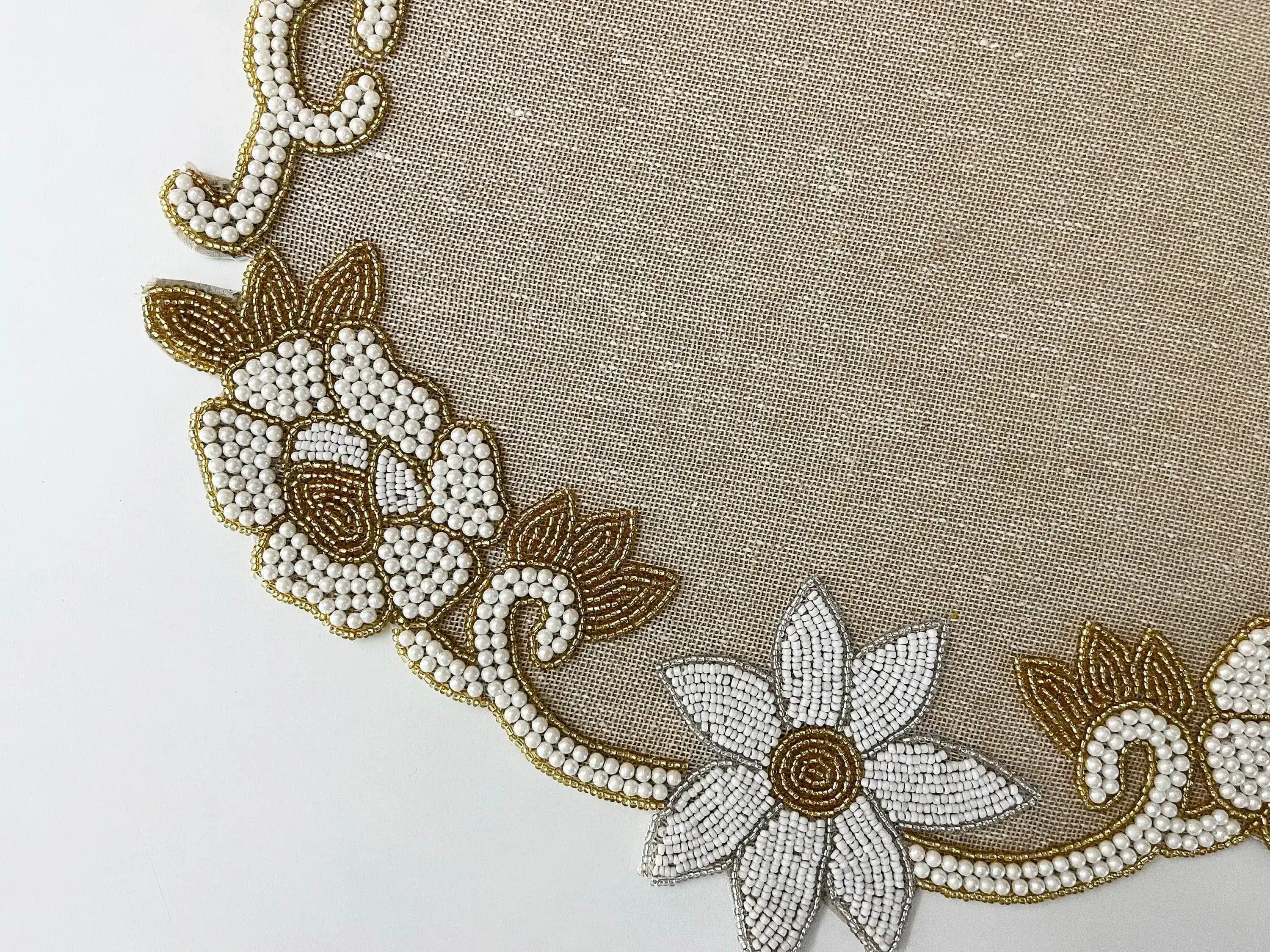 Floral Beaded Burlap Round Placemat - Image 3