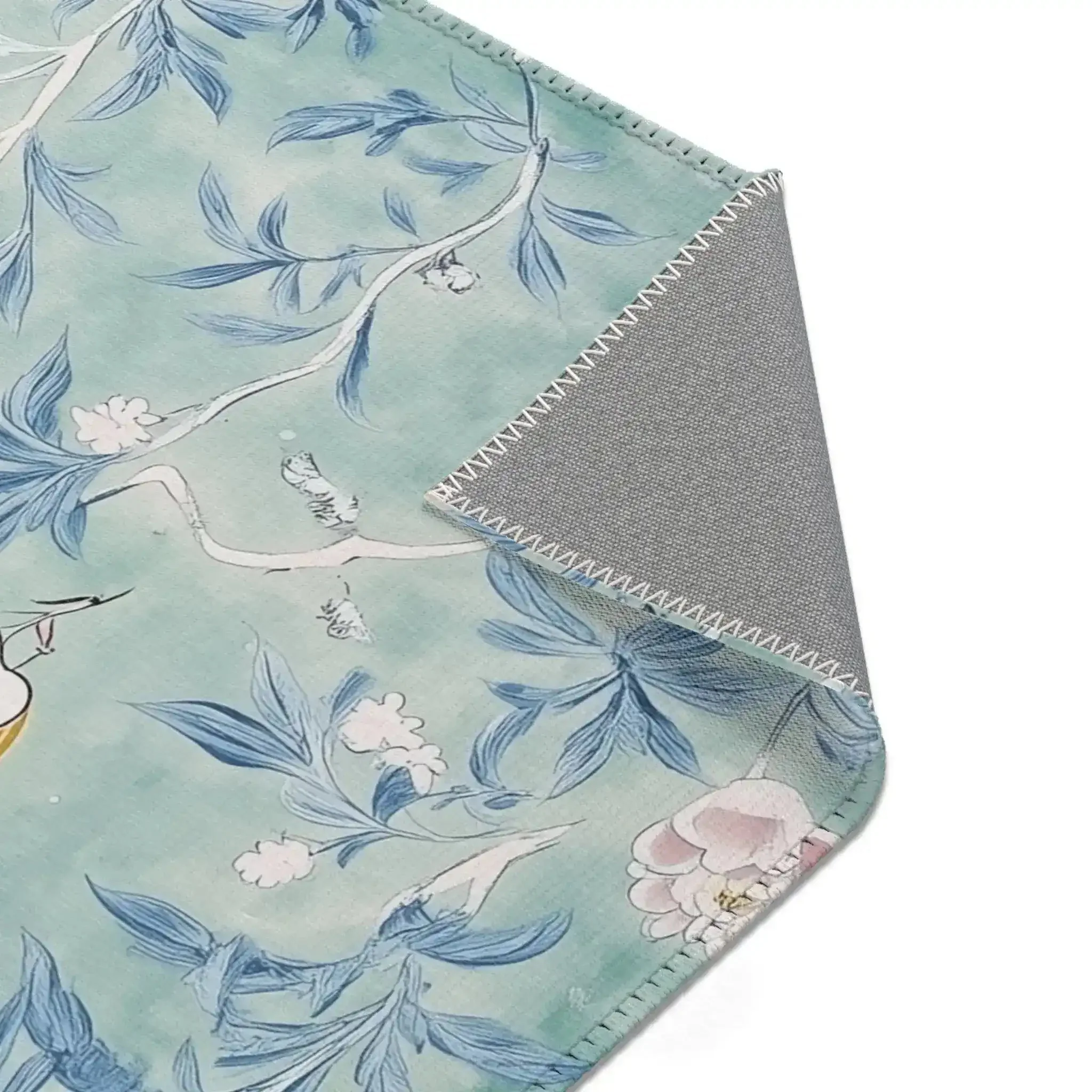 Floral Bird Accent Rug with Soft Blue and Pink Design - Image 6