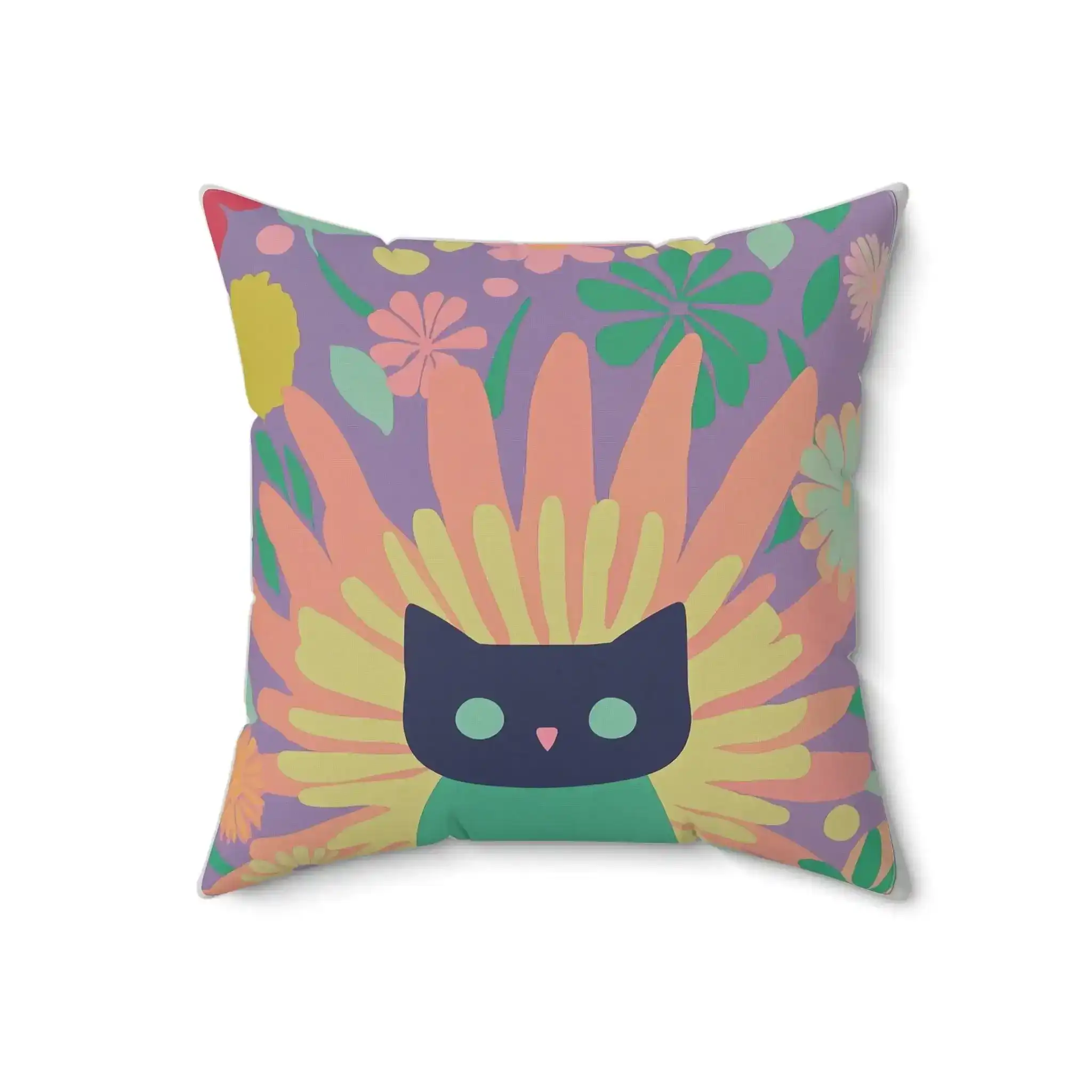 Floral Cat Pop Art Throw Pillow - Image 4