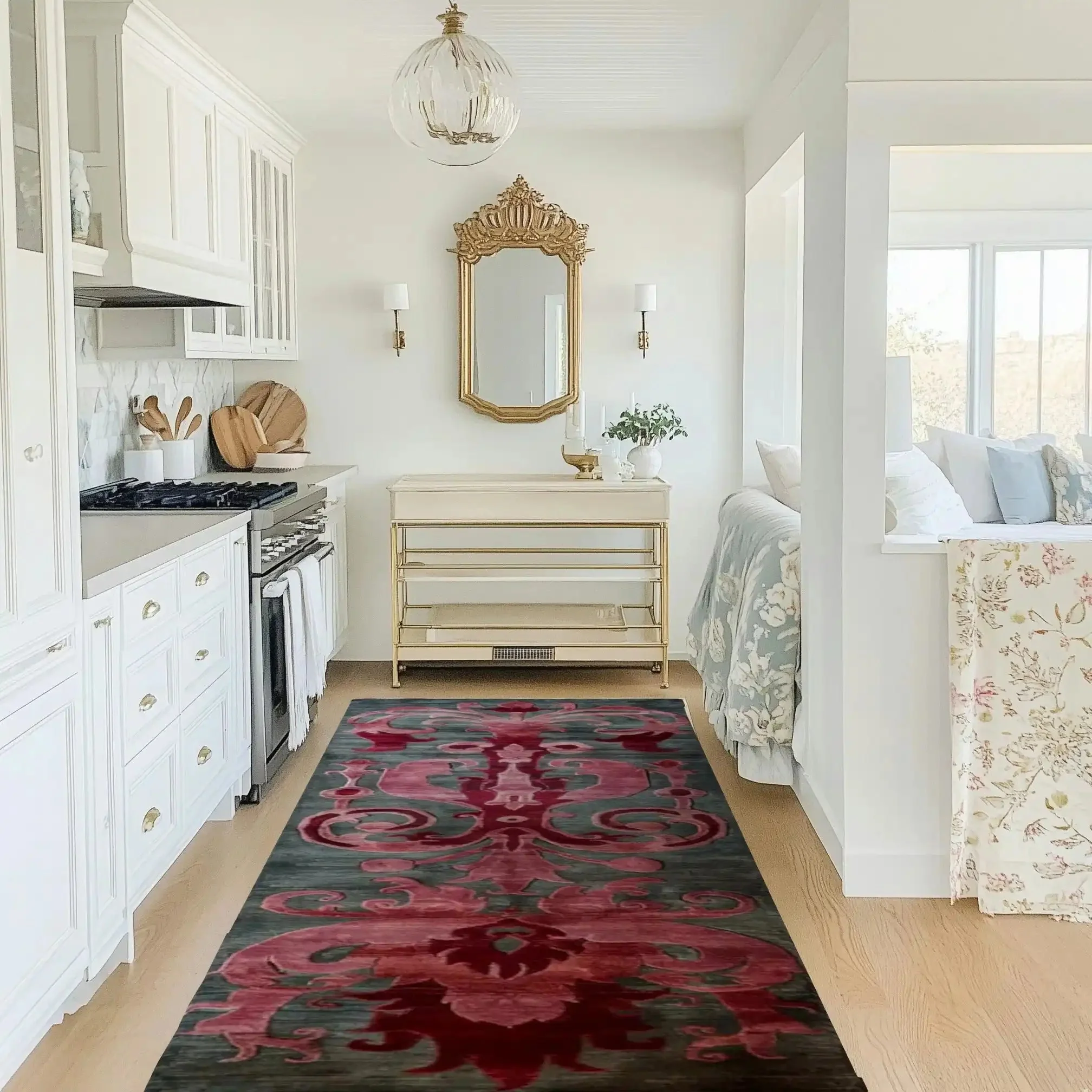 Floral Damask Hand Tufted Wool Runner Rug - Image 4