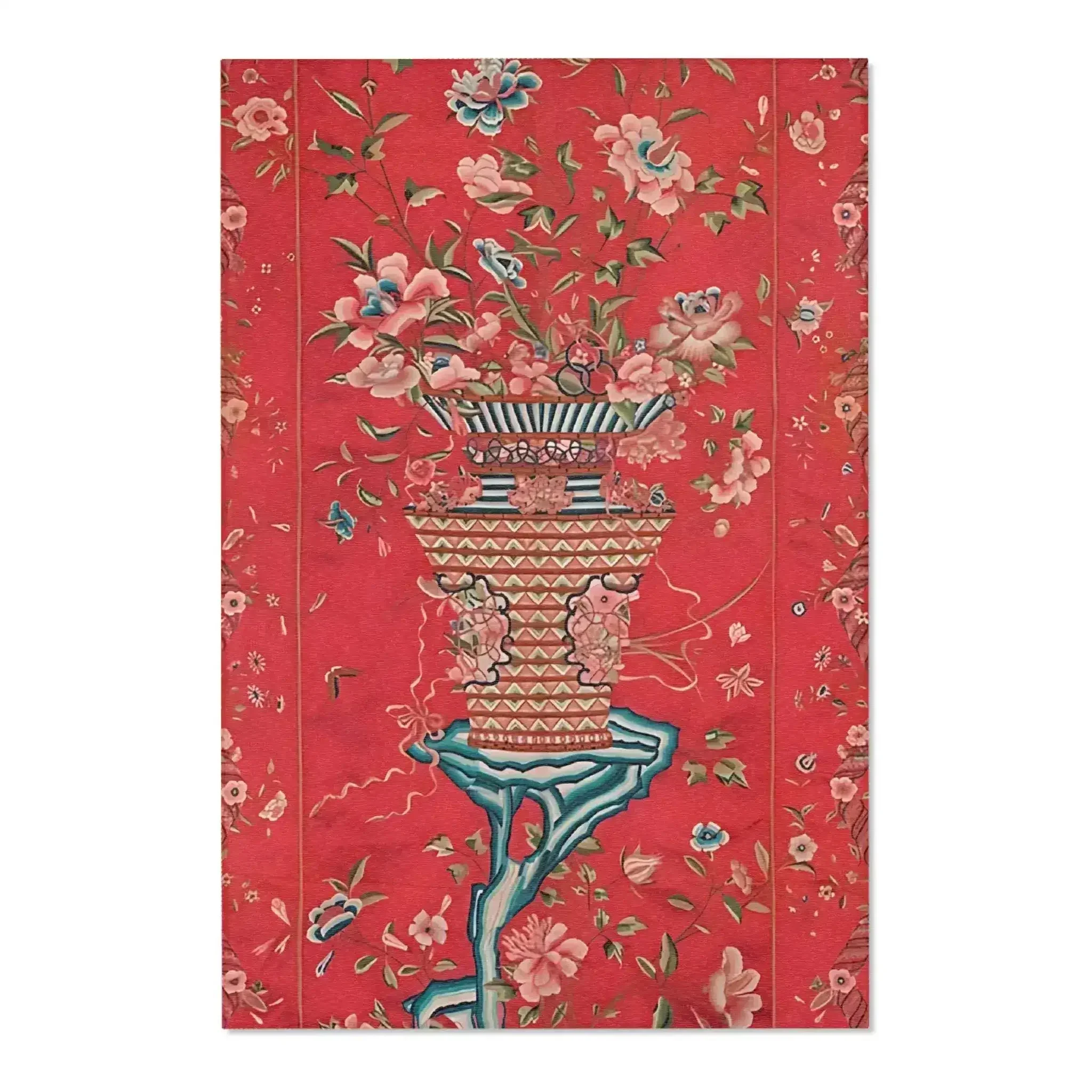 Floral Vase on Crimson Red Accent Rug - Image 3