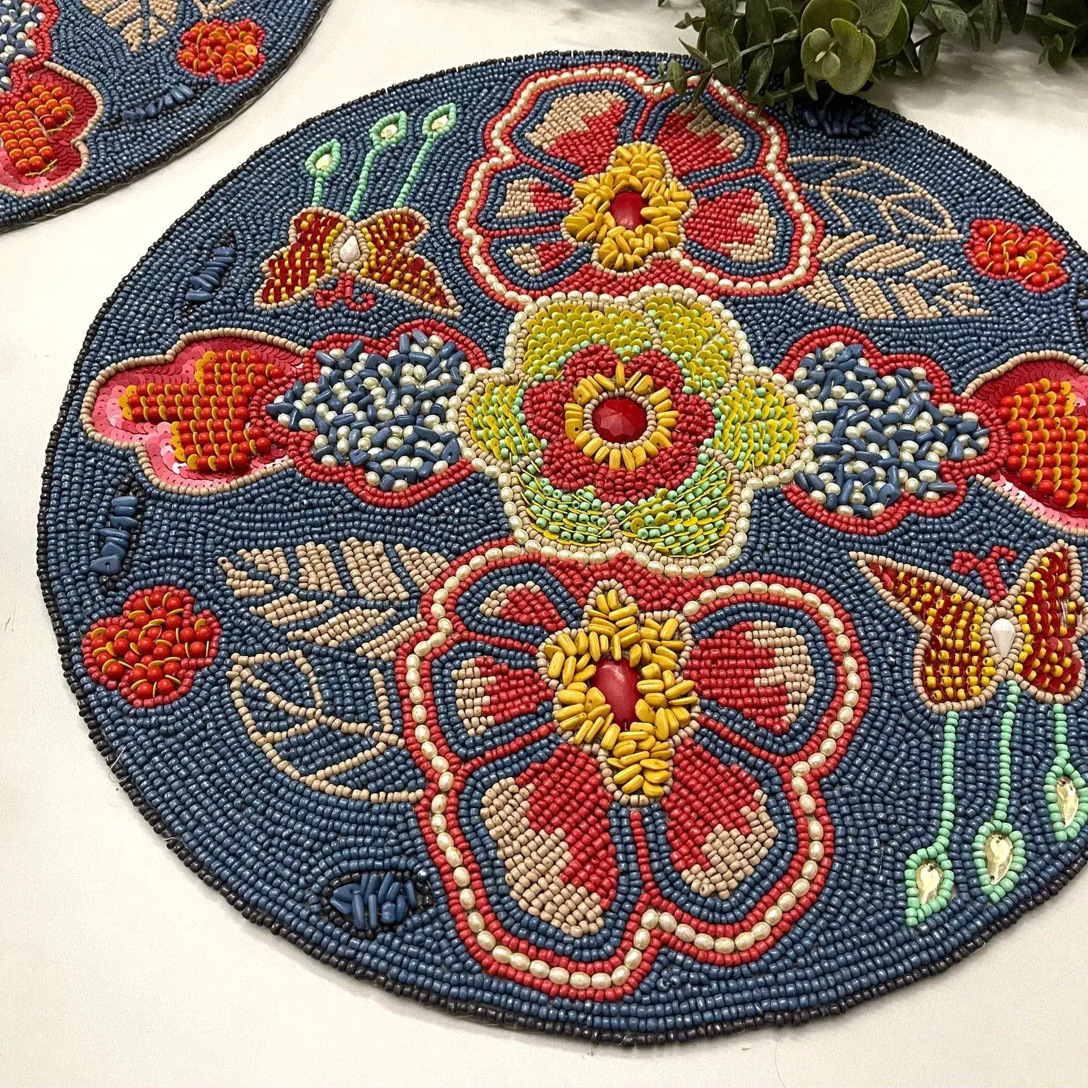 Flower and Butterfly Round Beaded Placemat - Image 5