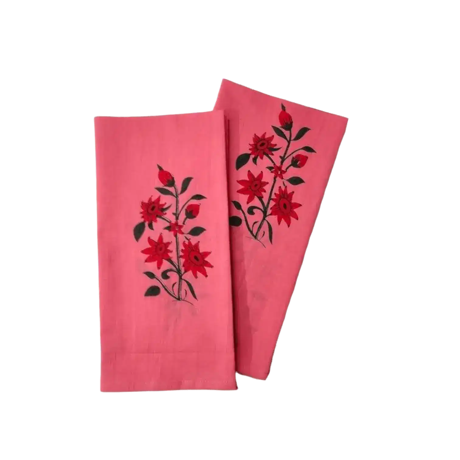 Flower Hand Blocked Print Cotton Napkins - Set of 4 - Image 3