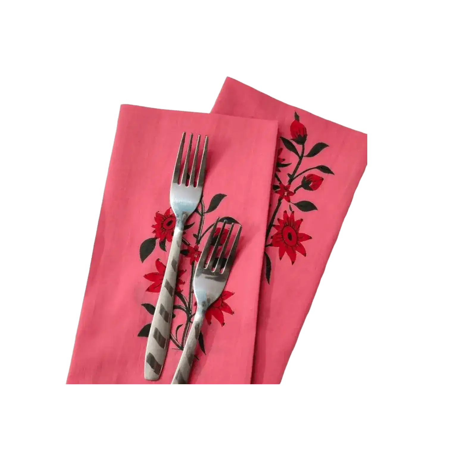 Flower Hand Blocked Print Cotton Napkins - Set of 4 - Image 4