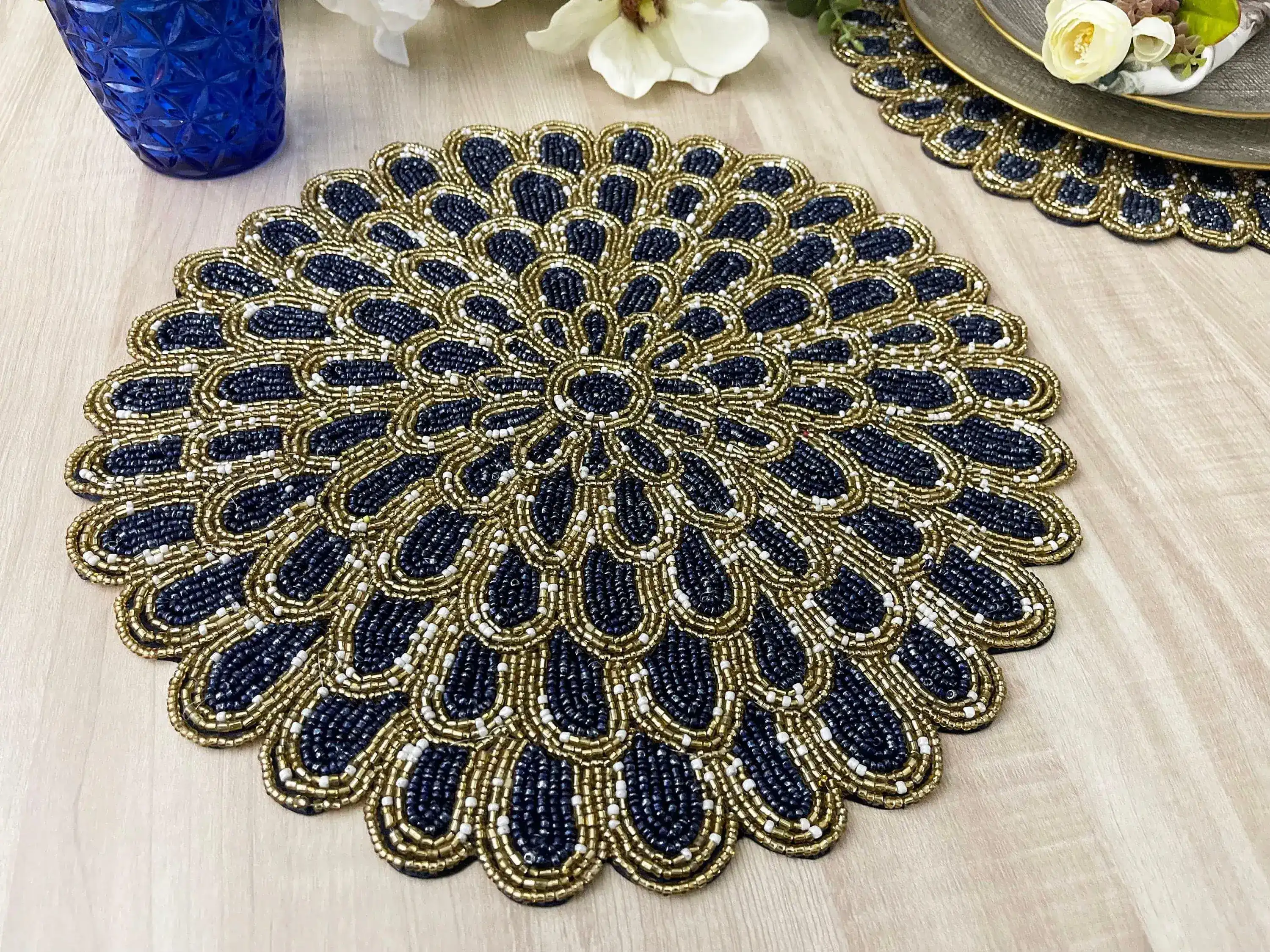 Flower Petals Beaded Scalloped Placemat Set of 4 - Image 3