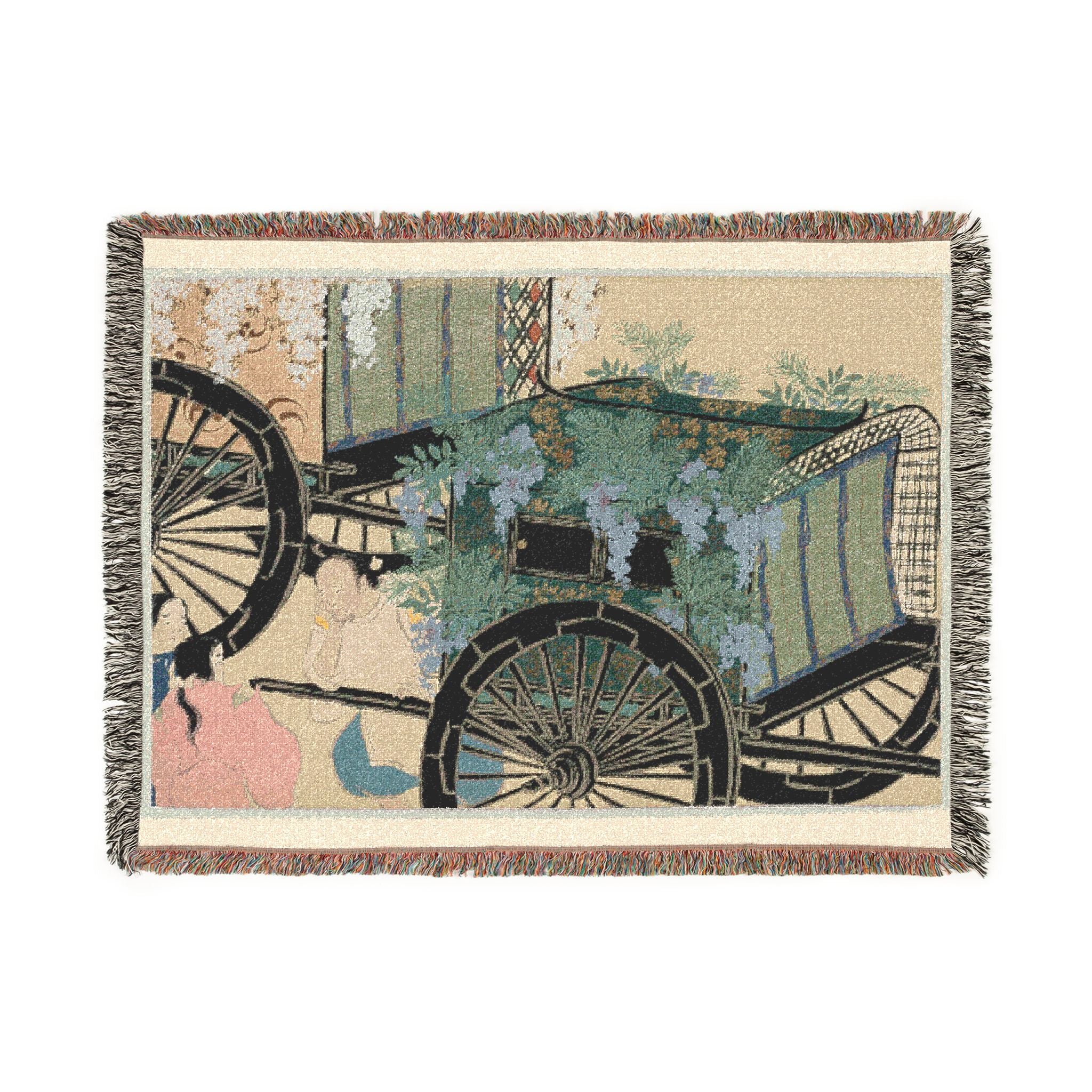 Flowers of a Hundred Worlds (Momoyogusa): Flower-draped Carts (Hanasashiguruma) Woven Throw Blanket - Image 6