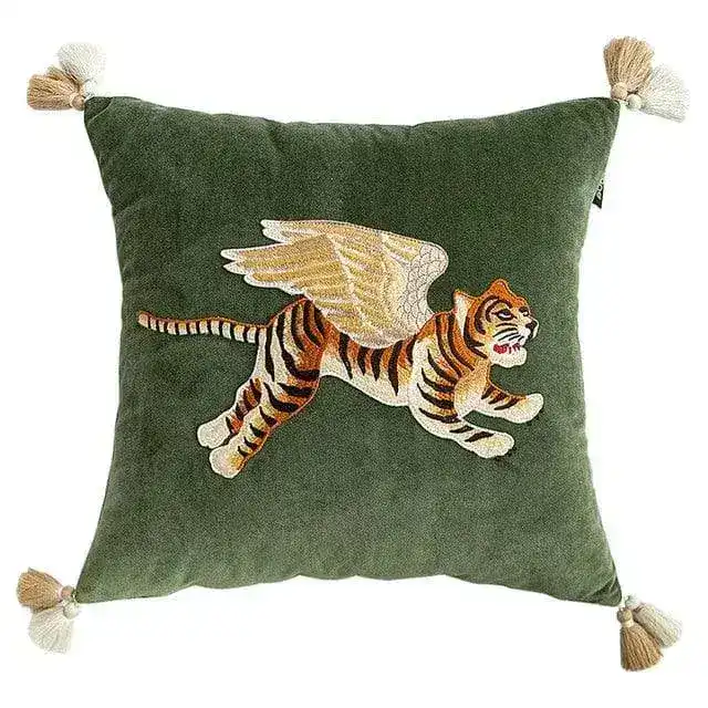 Flying Angelic Wing Tiger Embroidered Throw Pillow Cover - Image 5
