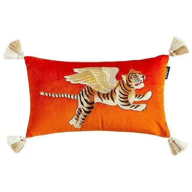 Flying Angelic Wing Tiger Embroidered Throw Pillow Cover - Image 7