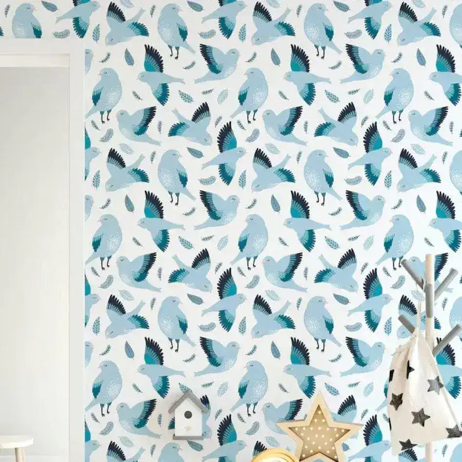 Flying Blue Birds Nursery Wallpaper - Image 3