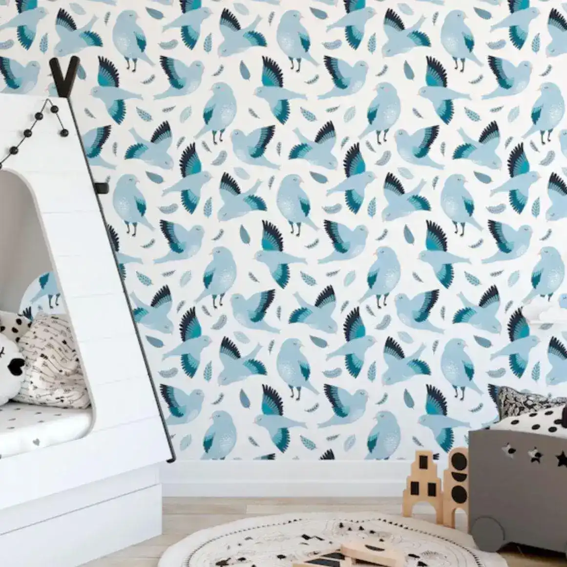 Flying Blue Birds Nursery Wallpaper - Image 4