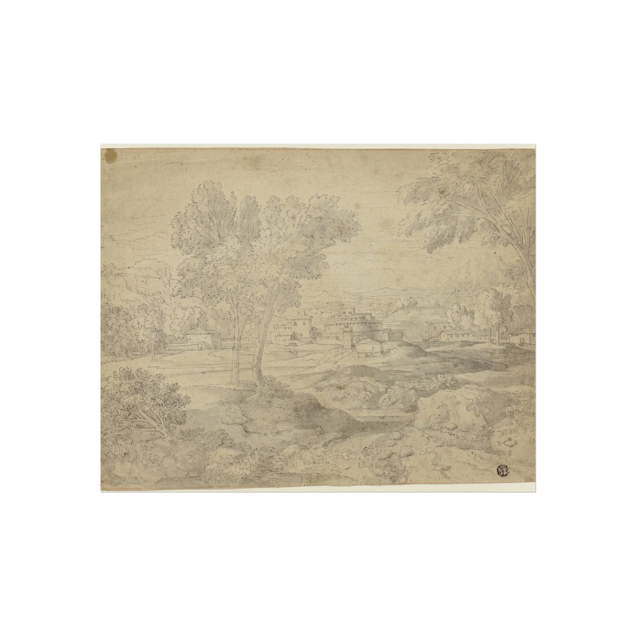 Follower of Nicolas Poussin - Italianate Landscape with Buildings | Fine Art Poster - Image 2