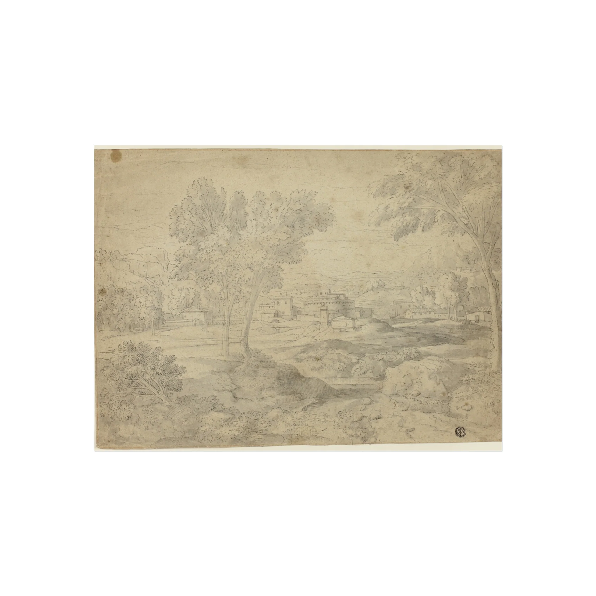 Follower of Nicolas Poussin - Italianate Landscape with Buildings | Fine Art Poster - Image 3