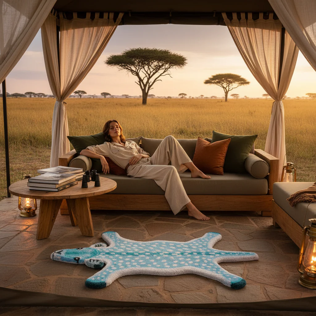 For the Love of Deer Hand Tufted Wool Rug - Light Blue - Image 3