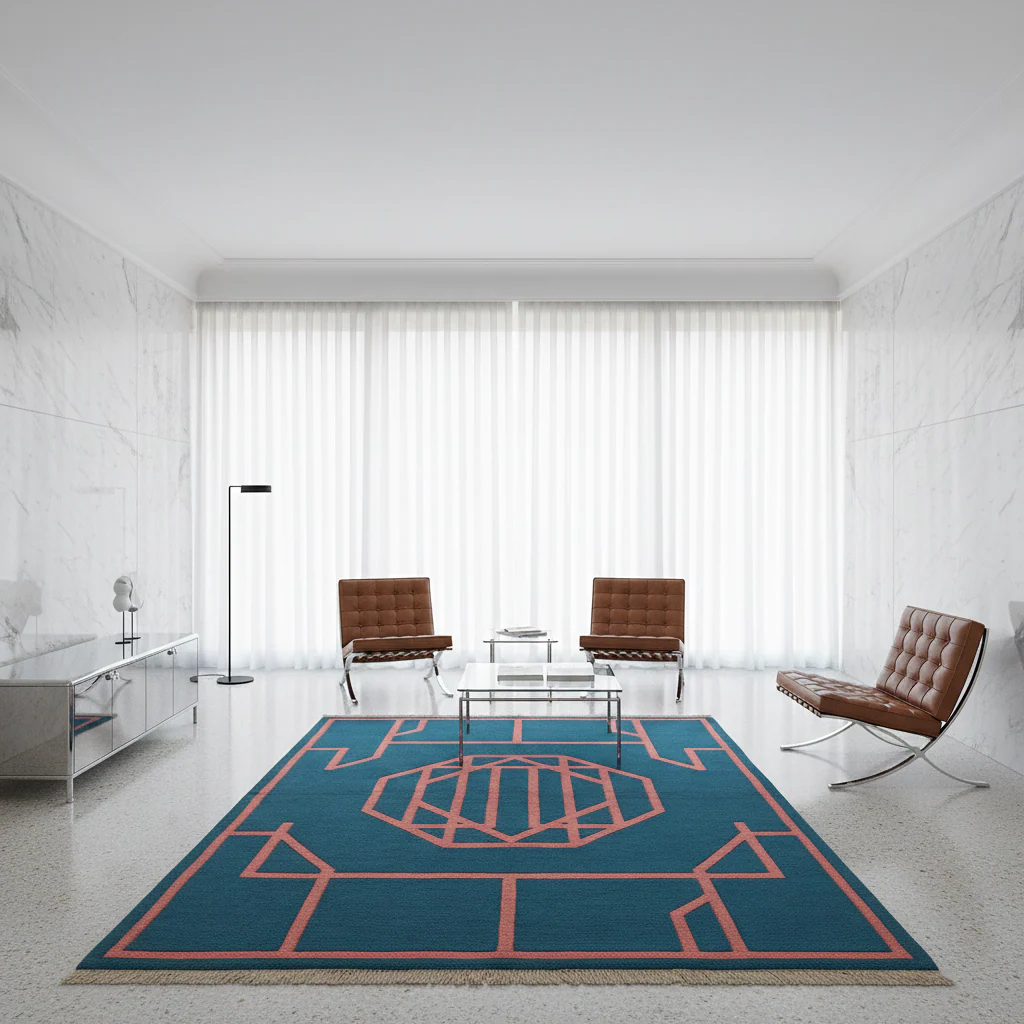 Framed in Grid and Blue Hand Knotted Rug - Image 4